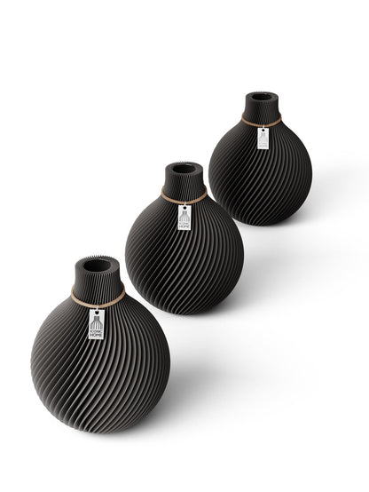 Tischvase Sphere naturfarbenes Band Set 3 Vasen 15 cm stormy gray ICONIC HOME