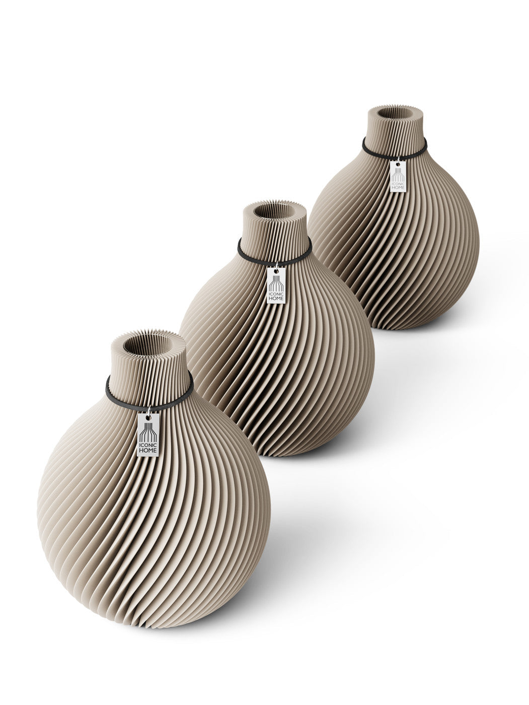 Tischvase Sphere schwarzes Band Set 3 Vasen 17 cm cozy greige ICONIC HOME