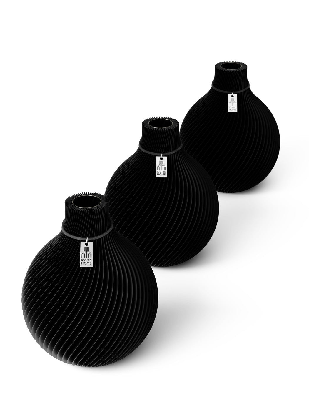 Tischvase Sphere schwarzes Band Set 3 Vasen 17 cm deep black ICONIC HOME