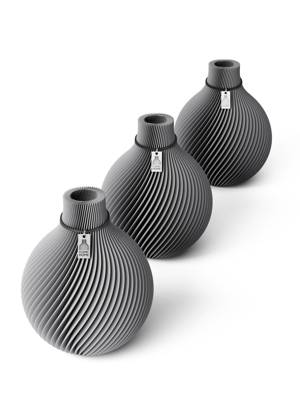 Tischvase Sphere schwarzes Band Set 3 Vasen 17 cm dreamy gray ICONIC HOME