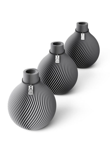 Tischvase Sphere schwarzes Band Set 3 Vasen 17 cm dreamy gray ICONIC HOME