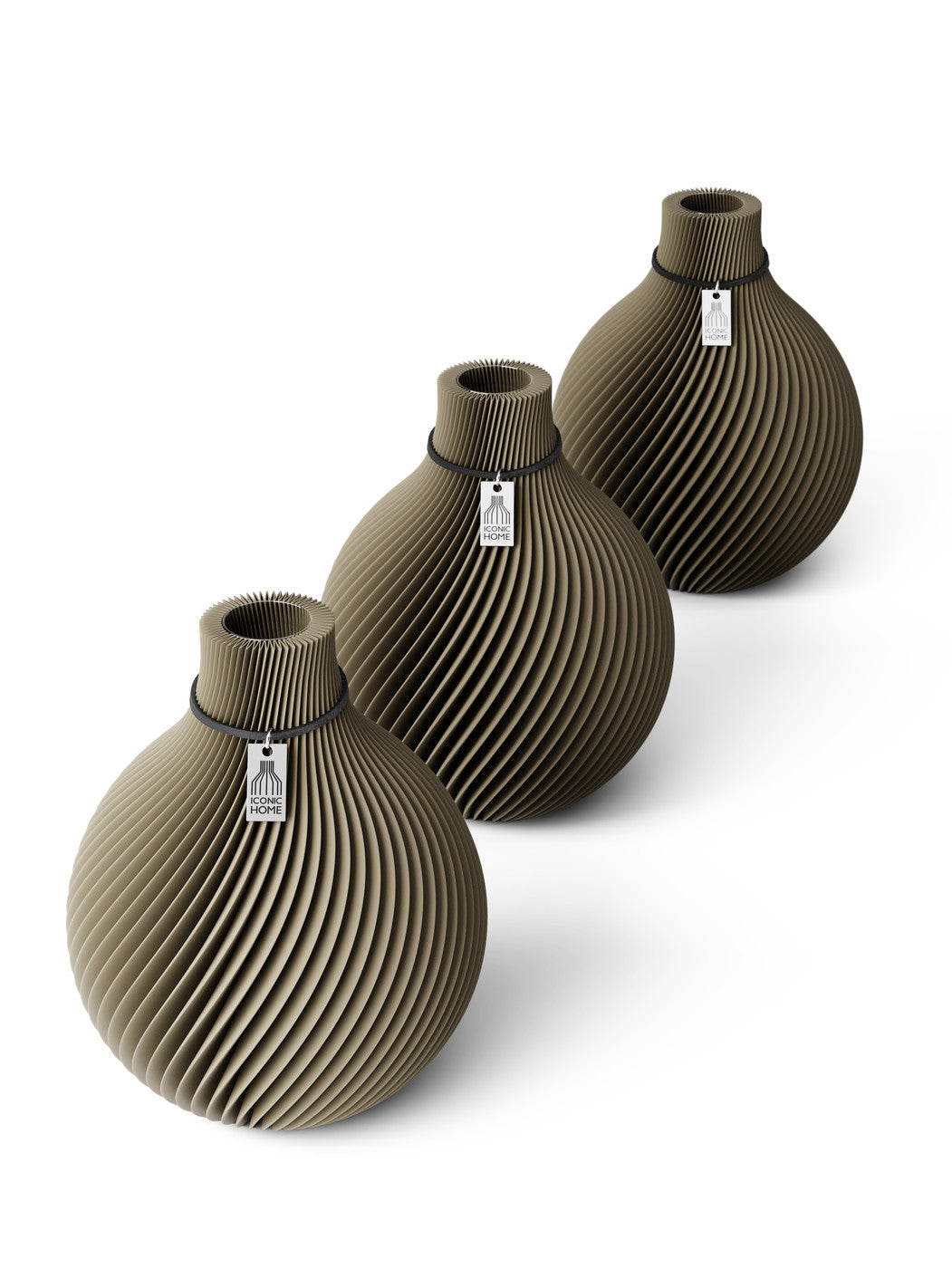 Tischvase Sphere schwarzes Band Set 3 Vasen 17 cm mystic mud ICONIC HOME