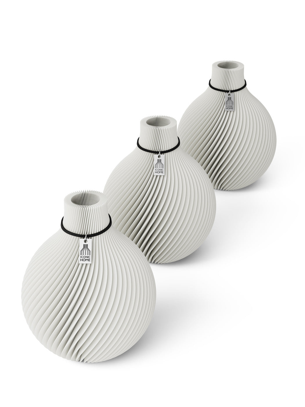 Tischvase Sphere schwarzes Band Set 3 Vasen 17 cm pure white ICONIC HOME