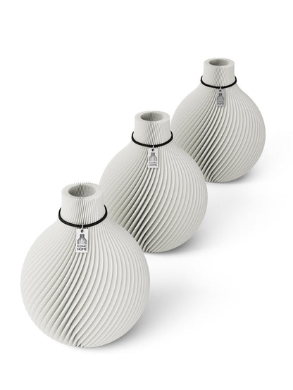 Tischvase Sphere schwarzes Band Set 3 Vasen 17 cm pure white ICONIC HOME