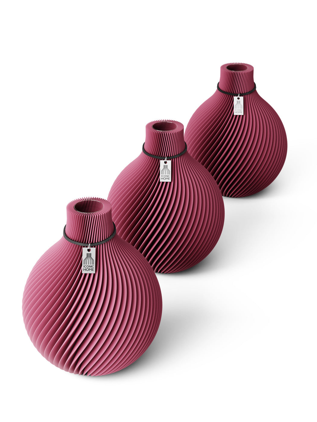 Tischvase Sphere Schwarzes Band Set 3 Vasen 17,5 cm Soft Berry ICONIC HOME