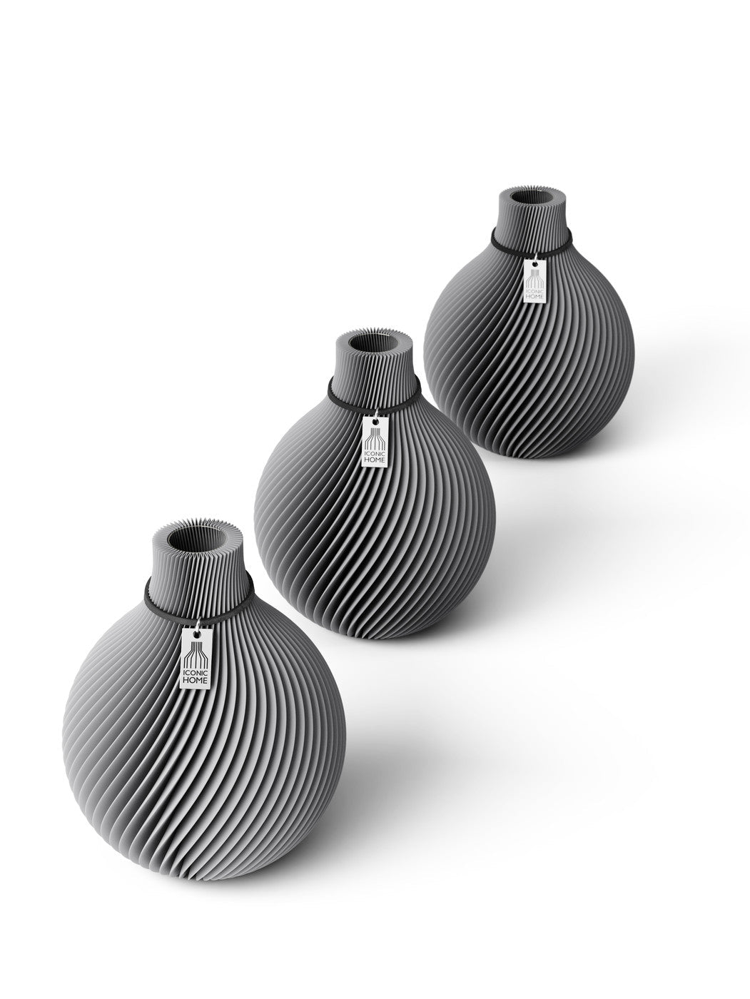 Tischvase Sphere schwarzes Band Set 3 Vasen 15 cm dreamy gray ICONIC HOME