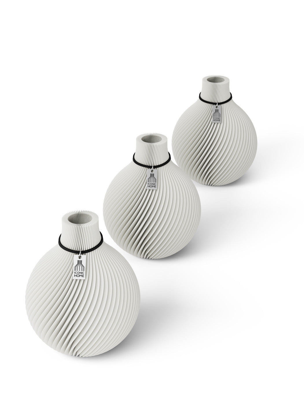 Tischvase Sphere schwarzes Band Set 3 Vasen 15 cm pure white ICONIC HOME