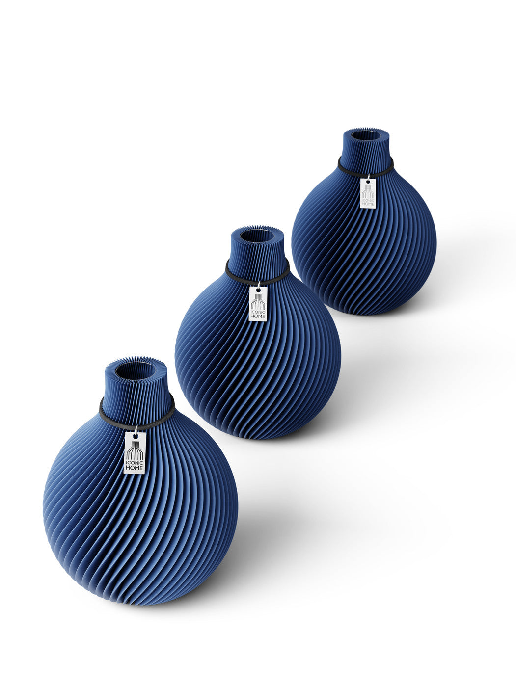 Tischvase Sphere Schwarzes Band 3er-Set 15 cm Sea Blue ICONIC HOME