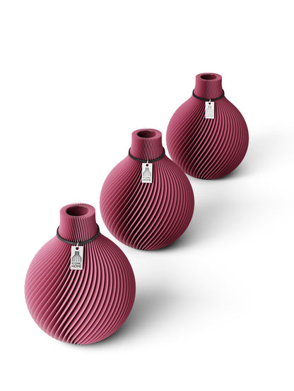 Tischvase Sphere Schwarzes Band Set 3 Vasen 15 cm Soft Berry ICONIC HOME
