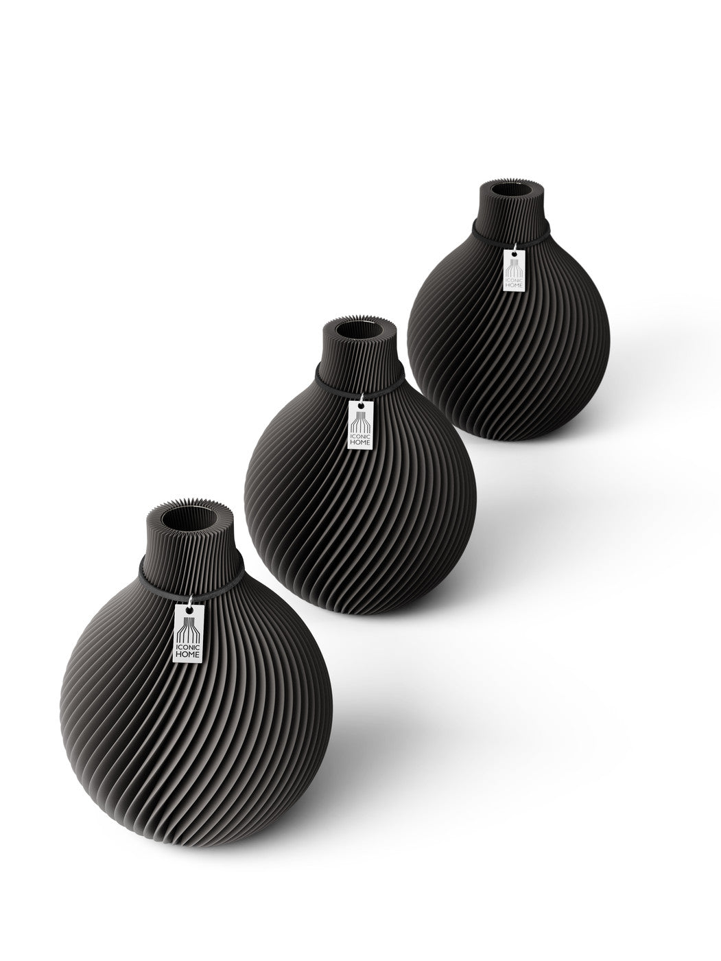 Tischvase Sphere schwarzes Band Set 3 Vasen 15 cm stormy gray ICONIC HOME